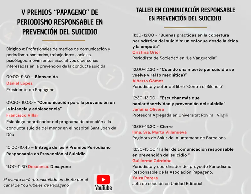3-2 V Premio de Periodismo Responsable en Comunicación y III Premio Papageno en Prevención del Suicidio