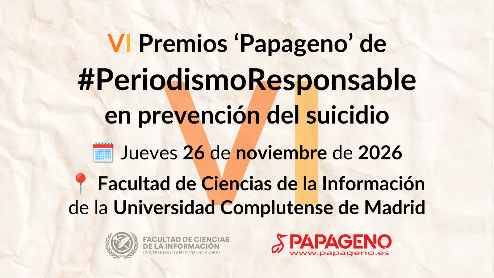Convocatoria del VI Premio #PeriodismoResponsable en prevención del suicidio de la Asociación Papageno